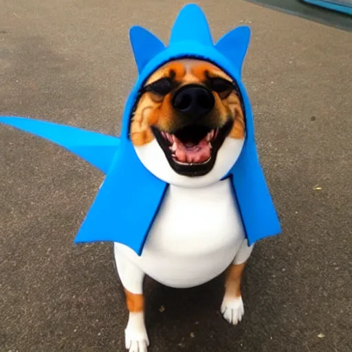 Image similar to Dog cosplaying badly as a shark