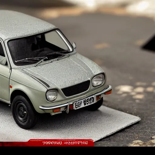 Prompt: 1/24 scale model of Suzuki swift Sport with a 1/35 scale model of a sdkfz 251 in the background, high quality, Model photograph, high detail, 8k, studio lighting