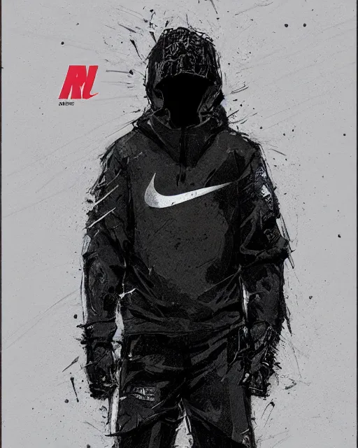 Image similar to Medium shot of a character wearing Nike ACG+Acronym+Riot Division in the style of greg rutkowski