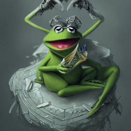 Image similar to kermit the frog as a wizard of death, d & d, fantasy, intricate, elegant, highly detailed, digital painting, artstation, concept art, matte, sharp focus, illustration, hearthstone, art by artgerm and greg rutkowski and alphonse mucha