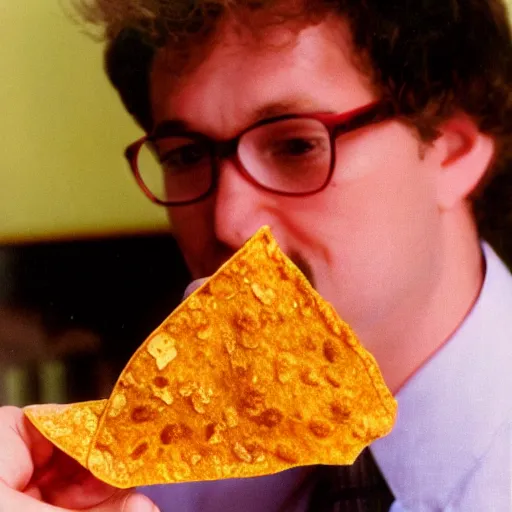 Prompt: a photo of a dorito that's a professor, 1 9 8 0, close up