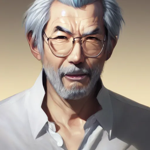 Prompt: anime portrait of a middle aged man, gray hair by Stanley Artgerm Lau, WLOP, Rossdraws, James Jean, Andrei Riabovitchev, Marc Simonetti, and Sakimichan, trending on artstation