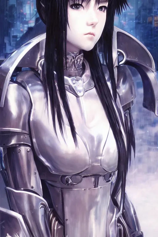 Image similar to portrait Anime girl in cyberpunk trinity blood armor, cute-fine-face, black-hair pretty face, realistic shaded Perfect face, fine details. Anime. realistic shaded lighting by Ilya Kuvshinov katsuhiro otomo ghost-in-the-shell, magali villeneuve, artgerm, rutkowski, WLOP Jeremy Lipkin and Giuseppe Dangelico Pino and Michael Garmash and Rob Rey and Yoshitaka Amano and Thores Shibamoto