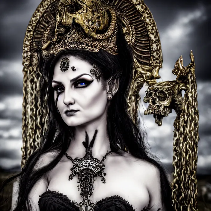 Image similar to candid photography, close up portrait, goddess of death, by anne stokes, updo, highly detailed, uhd