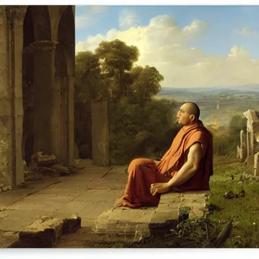 Image similar to Monk Seated in the Ruins of the Abbey by John Frederick Kensett