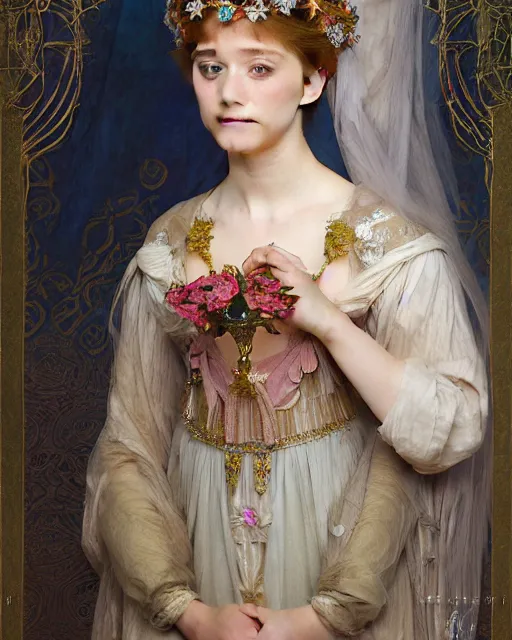 Image similar to a portrait painting of a shy, blushing princess resembling 1 4 - year old saoirse ronan in a tiara and an iridescent art nouveau gown watching the lantern festival, intricate, elegant, highly detailed, artstation, concept art, by krenz cushart and artem demura and william adolph bouguereau and alphonse mucha