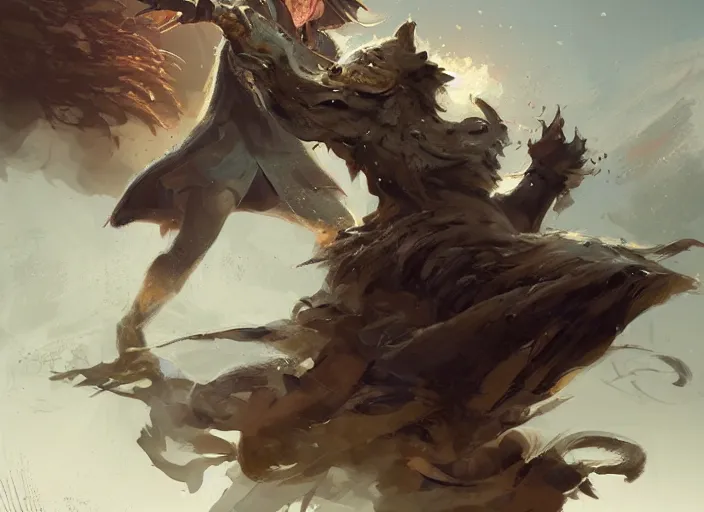 Image similar to a sorcerer shooting energy against a lion, elegant, digital painting, concept art, smooth, sharp focus, illustration, from d & d by ruan jia and mandy jurgens and artgerm and william - adolphe bouguerea