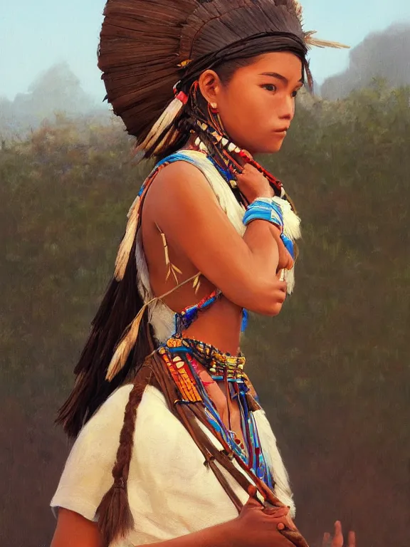 Image similar to an ultradetailed beautiful portrait painting of an female tribe native carrying a basket on her head on the road, side view, oil painting, high resolution, by ilya kuvshinov, greg rutkowski and makoto shinkai