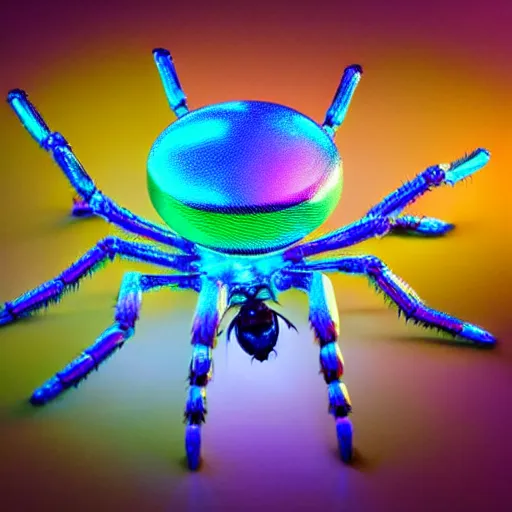 Prompt: giant iridescent robot spider