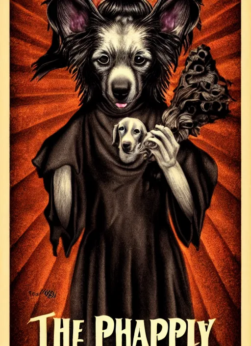 Image similar to the puppy, a character portrait by master of the legend of saint lucy, movie poster, pixabay contest winner, gothic art, grotesque, demonic photograph, macabre