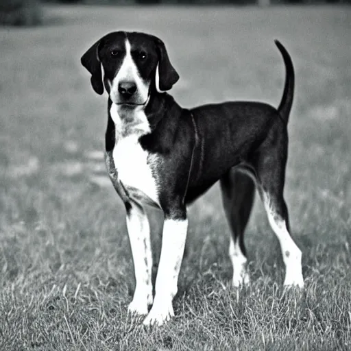 Image similar to photo of a hound dog with red eyes, vintage camera