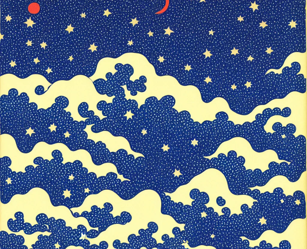 Image similar to dream waves on the starfields by katsushika hokusai and yayoi kusama