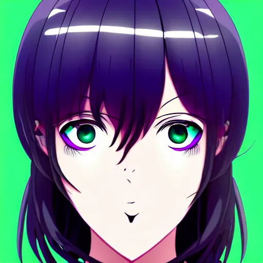 Prompt: anime poster film still portrait, young black woman, black black black woman, purple colored eyes!!!!, white french bob hairstyle, green colored bomber jacket, detailed facial features, dynamic pose,, rimlight, cel shaded, 4 k
