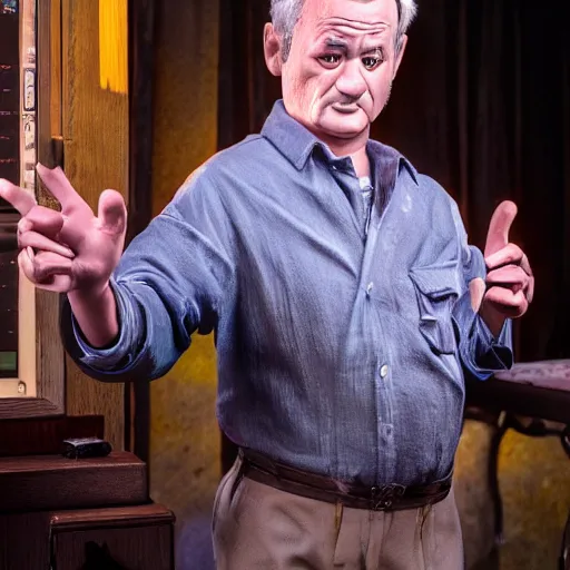 Prompt: animatronic Bill Murray, exposed mechanics, photo, Stan Winston studios, detailed, 4k