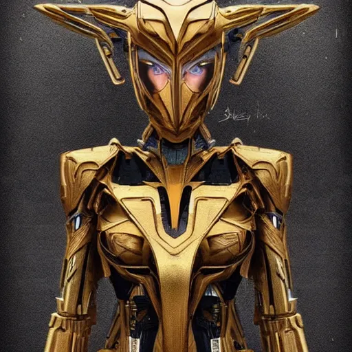 Image similar to symmetry!! a female transformer with golden paint, glowing eyes!! very symmetrical face, highly detailed, by vitaly bulgarov, by steven zavala, by matt tkocz, by shane baxley, transformers cinematic universe, pinterest, deviantart artstation _ h 7 5 0
