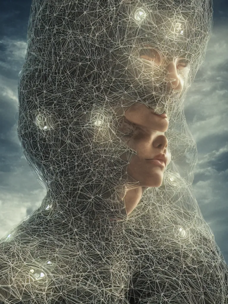 Image similar to a photo of a robotic woman covered in modular synthesizer parts surrounded by sacred geometry made from elven architecture, full body, perfect face, powerful, cinematic, beautifully lit, by peter gric, by karol bak, 3 d, octane render, 8 k