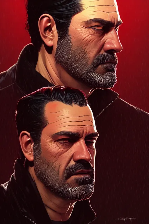 Prompt: a portrait of negan, fantasy, sharp focus, intricate, elegant, digital painting, artstation, matte, highly detailed, concept art, illustration, ambient lighting, art by ilya kuvshinov, artgerm, alphonse mucha, and greg rutkowski