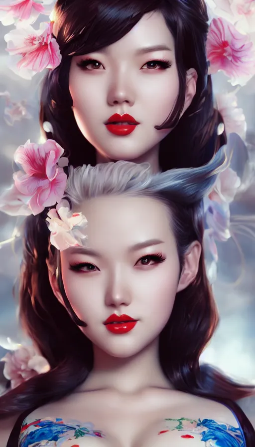 Image similar to a pin up and beautiful fashion and charming and dreamlke asian girl, lv jewelry, art by artgerm & jeehyung lee & wlop, hyperdetailed, 8 k realistic, symmetrical, frostbite 3 engine, cryengine, dof, trending on artstation, digital art