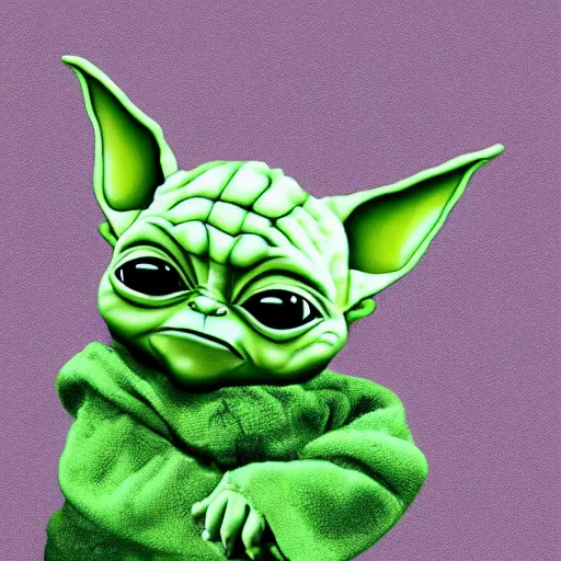 Prompt: digital illustion of baby yoda dressed like a thug and flipping off the camera, deviantArt, artstation, artstation hq, hd, 4k resolution