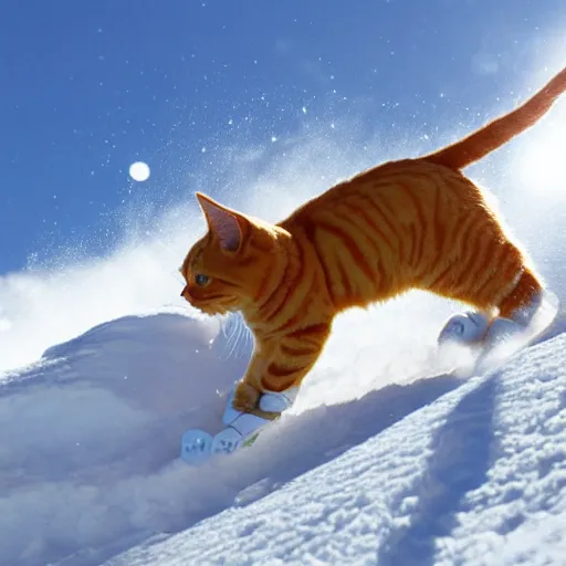 Image similar to an orange tabby cat skiing