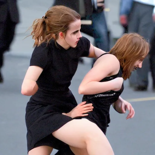 Prompt: emma watson tackling sasquatch