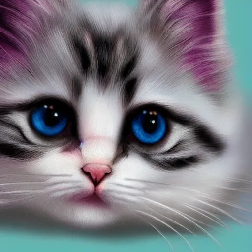 Image similar to a very cute kitten, pastel colours, digital art, extremely realistic and detailed 4k
