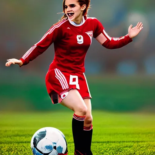 Image similar to a portrait of emma watson as a lokomotiv football player, hyper realistic, highly detailed