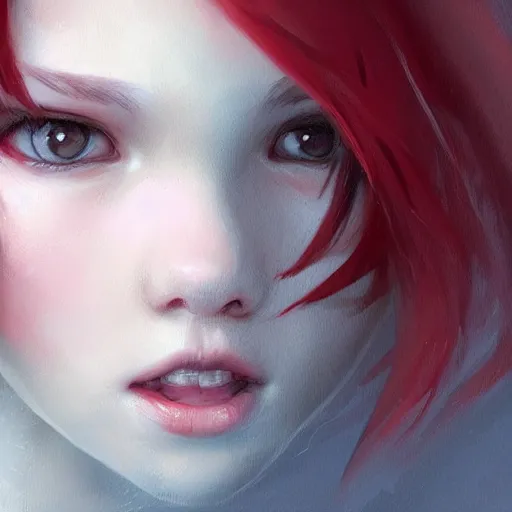 Image similar to a cute tiny girl with short red hair wearing a hoodie, digital art, very beautiful face, pretty face, very detailed eyes, full body illustration, 8 k resolution, soft painting, by greg rutkowski, wlop, rossdraws,