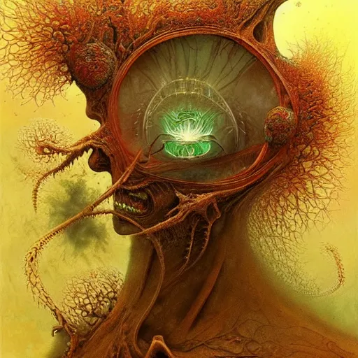 Image similar to Complex alien fractal structure, by Esao Andrews and Karol Bak and Zdzislaw Beksinski and Zdzisław Beksiński, trending on ArtStation