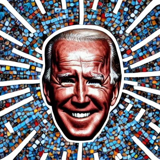 Prompt: portrait mosaic of joe biden with robot ears and eyes, 4k, intricate details, digital, sun in the background