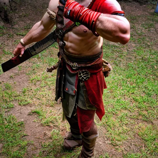 Prompt: mike ermentrout as kratos from god of war