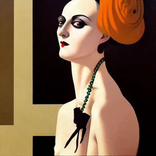 Image similar to a woman wearing weimar berlin fashion, 1 9 2 0's, looking at the camera, aesthetic, elaborate, intricate, highly detailed, detailed face, smooth, sharp focus, occlusion shadow, rim light, art by greg rutkowski and ilya kuvshinov and salvador dali,