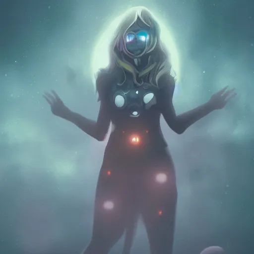 Prompt: space goddess, ominous, foggy, cinematic, trending in artstation