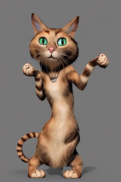 Prompt: A female cat anthropomorphic cartoon character posing with arms crossed and eyes closed. Her fur is matted and dirty. The pose is dramatic, showing off her muscular physique. Concept art, video game art, sharp focus, natural lighting, full body, extremely detailed, trending on artstation