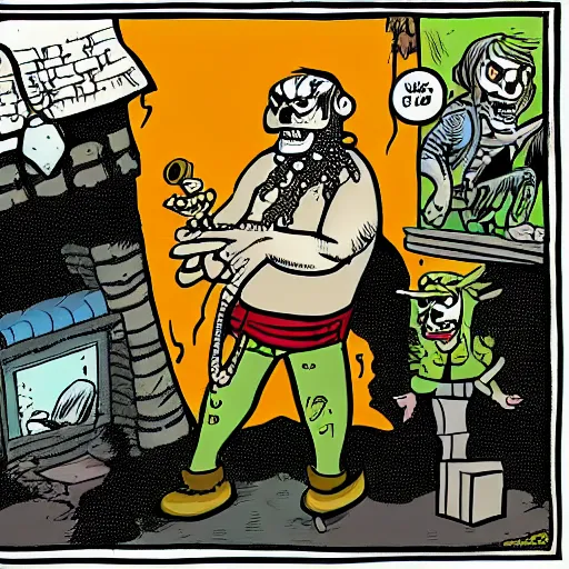 Prompt: a cartoon of a disgusting drooling pirate, a comic book panel by S. Clay Wilson, tumblr, underground comix