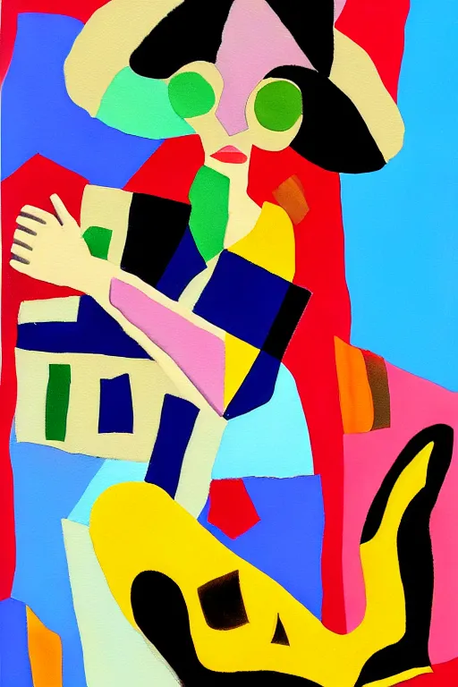 Image similar to a painting of a cowgirl wearing western clothing and cowboy boots, in the style of eileen agar, digital art