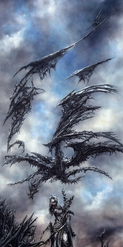 Prompt: Luis royo background sky airbrush art