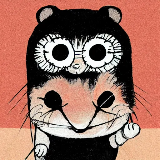 Image similar to a Hamster in the style of junji ito