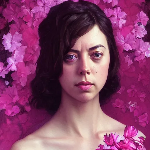 Prompt: pink petals with a ahape of a wonderful aubrey plaza, intricate, elegant, highly detailed, wonderful eyes, sweet, digital painting, artstation, concept art, smooth, sharp focus, illustration, art by artgerm and greg rutkowski and alphonse mucha and william - adolphe bouguereau