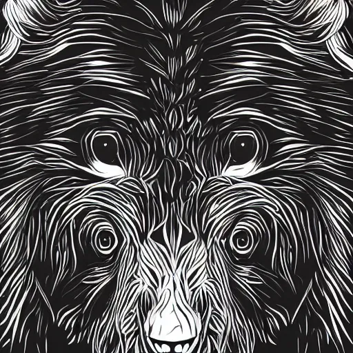 Prompt: a black and white image of a bear's head, an album cover by Yasutomo Oka, reddit contest winner, sots art, official art, black background, wallpaper