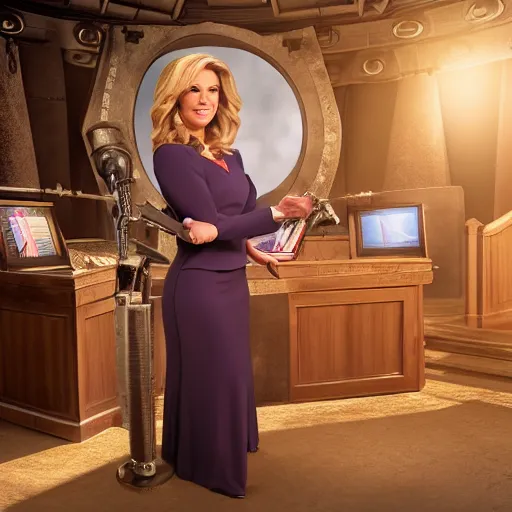 Prompt: cinematic studio photograph of a medieval era fox news anchorwoman at work, by fox news in ancient europe