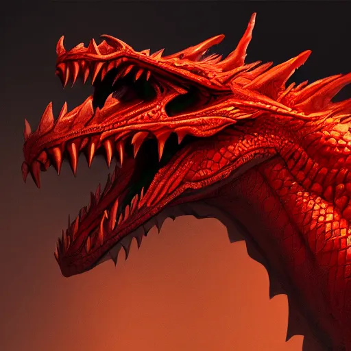 Prompt: head of red fire breathing dragon, reptilian eyes, extremely detailed, 8k, concept art, high fantasy