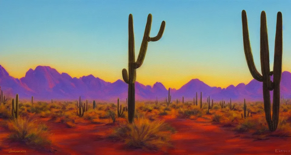 Image similar to painting of the sonoran desert at sunrise, beautiful painting, oil on canvas, by Ewa Czarniecka, award winning masterpiece,