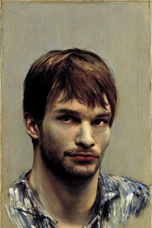 Image similar to portrait of jeffrey dahmer on the teenage in 1 9 7 0 by ilya repin