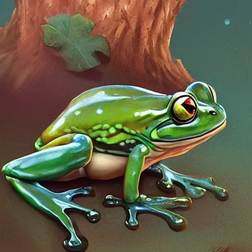 Prompt: frog by Tyler West, Stephane Martiniere and Daniel Dociu