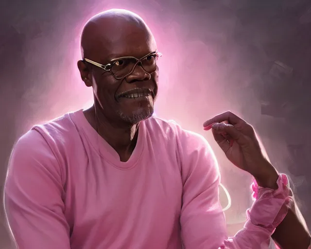 Image similar to photography of samuel l jackson in a pink ballerina outfit, deep focus, d & d and mtg, fantasy, intricate, elegant, highly detailed, digital painting, artstation, concept art, matte, sharp focus, illustration, hearthstone, art by artgerm and greg rutkowski and alphonse mucha