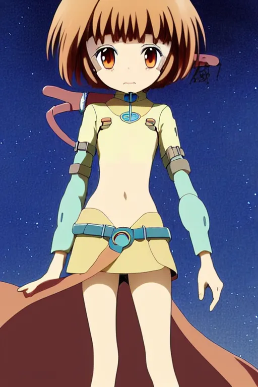 Image similar to anime art full body portrait character nausicaa concept art, anime key visual of elegant young female, brown hair and large eyes, finely detailed perfect face delicate features directed gaze, sunset in a valley, trending on pixiv fanbox, studio ghibli, extremely high quality artwork by kushart krenz cute sparkling eyes hayao miyazaki
