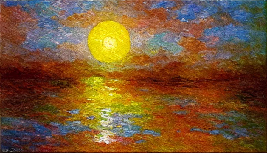 Image similar to the sun, blocked by a hexagon, impressionist oil painting