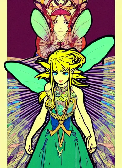 Prompt: great fairy of power, from the legend of zelda!! portrait illustration, pop art, splash painting, art by geof darrow, ashley wood, alphonse mucha, makoto shinkai