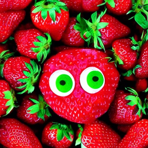 Image similar to strawberry creature with multiple eyes